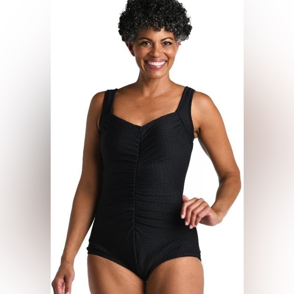 Maxine of Hollywood Women's Shirred Front Girl Leg One Piece Swimsuit Size 6